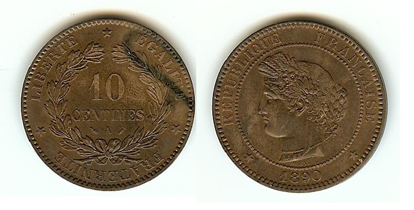 10 centimes Cérès 1890A Paris Unc+